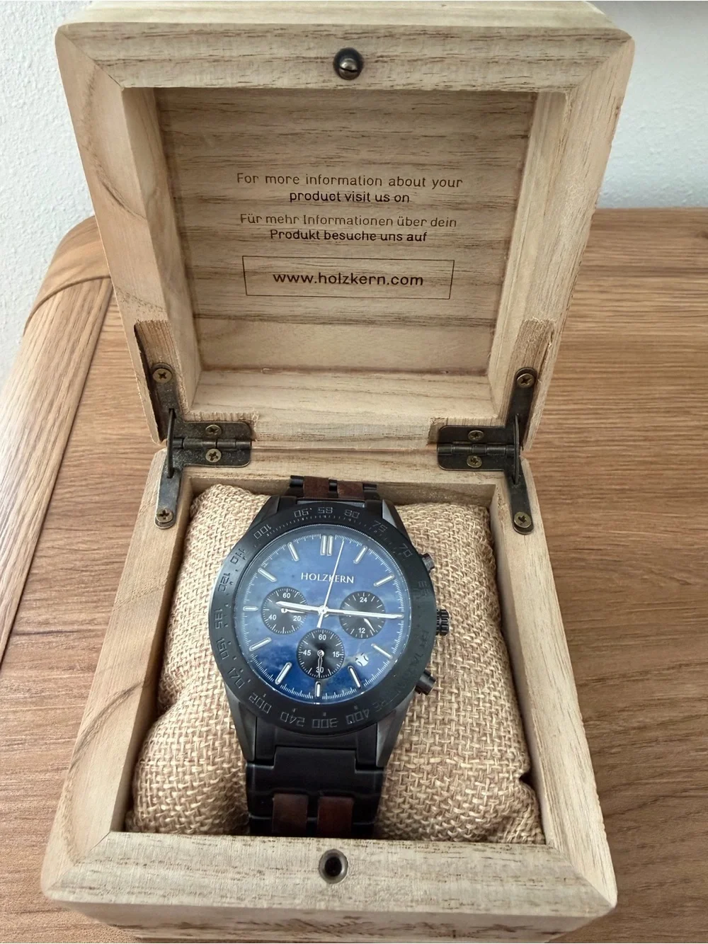 Holzkern Men's Blue Dial Chronograph Watch with Black & Brown Bracelet